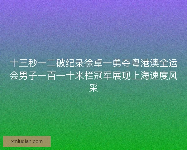 十三秒一二破纪录徐卓一勇夺粤港澳全运会男子一百一十米栏冠军展现上海速度风采 十三秒一二破纪录徐卓一勇夺粤港澳全运会男子一百一十米栏冠军展现上海速度风采